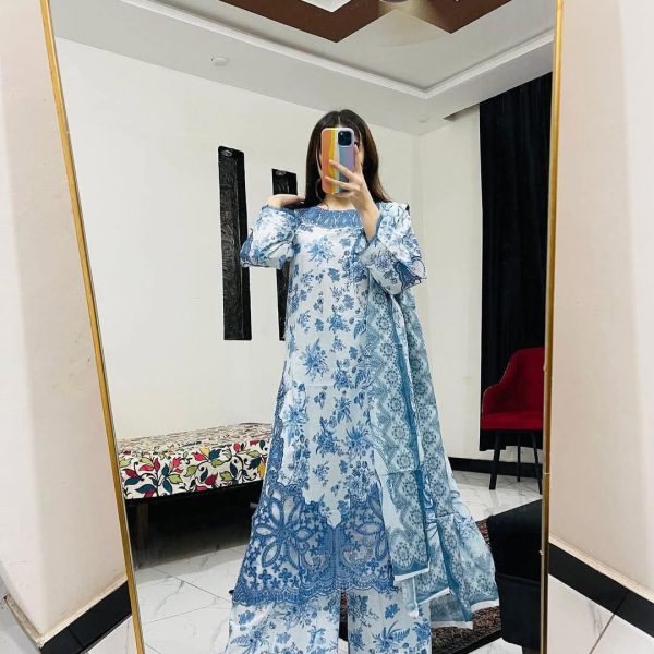 Cotton Embroidery Three Piece for Women with Full Body Embroidery Work