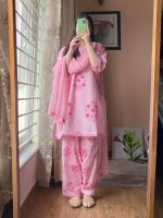 Skin Printed Three Pieces, Cotton Three Piece, Floral Print Dress, Ladies Three Piece, Georgette Orna, Women's Fashion