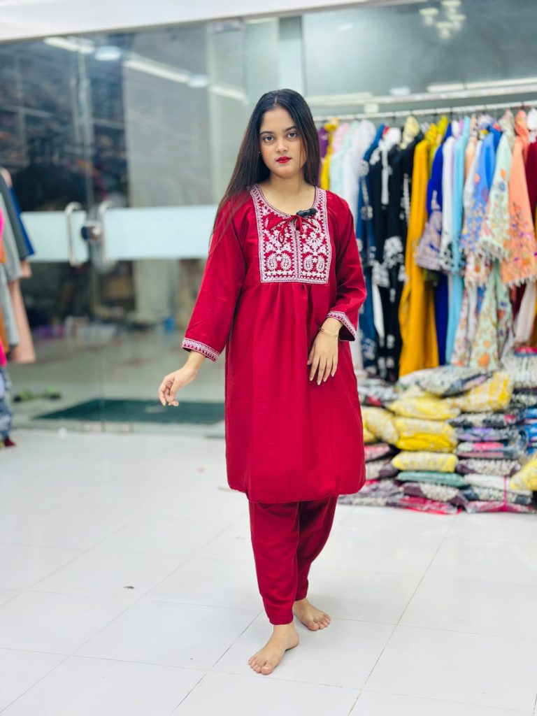 Embroidered Two Piece Budget Friendly Switch Silk Dress for Women