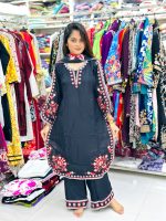 Puja Special Three Piece VIP Linen Embroidery Dress for Women