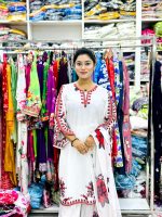Puja Special Three Piece | VIP Linen Embroidery & Digital Print - Image 4