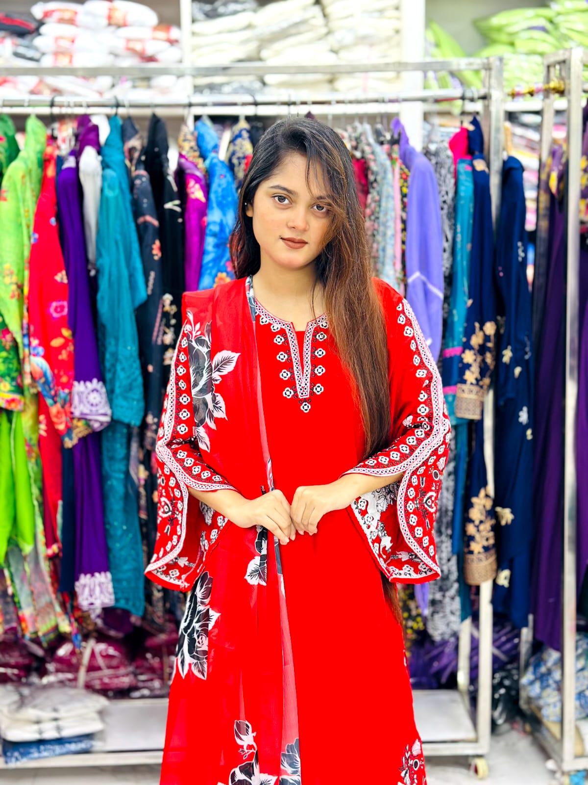 Puja Special Three Piece – VIP Linen Embroidery Dress Puja Special Three Piece VIP Linen Embroidery Dress for Women