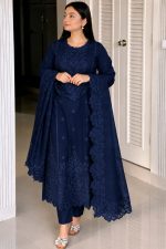 Embroidery Three Piece Soft Cotton Dress for Women